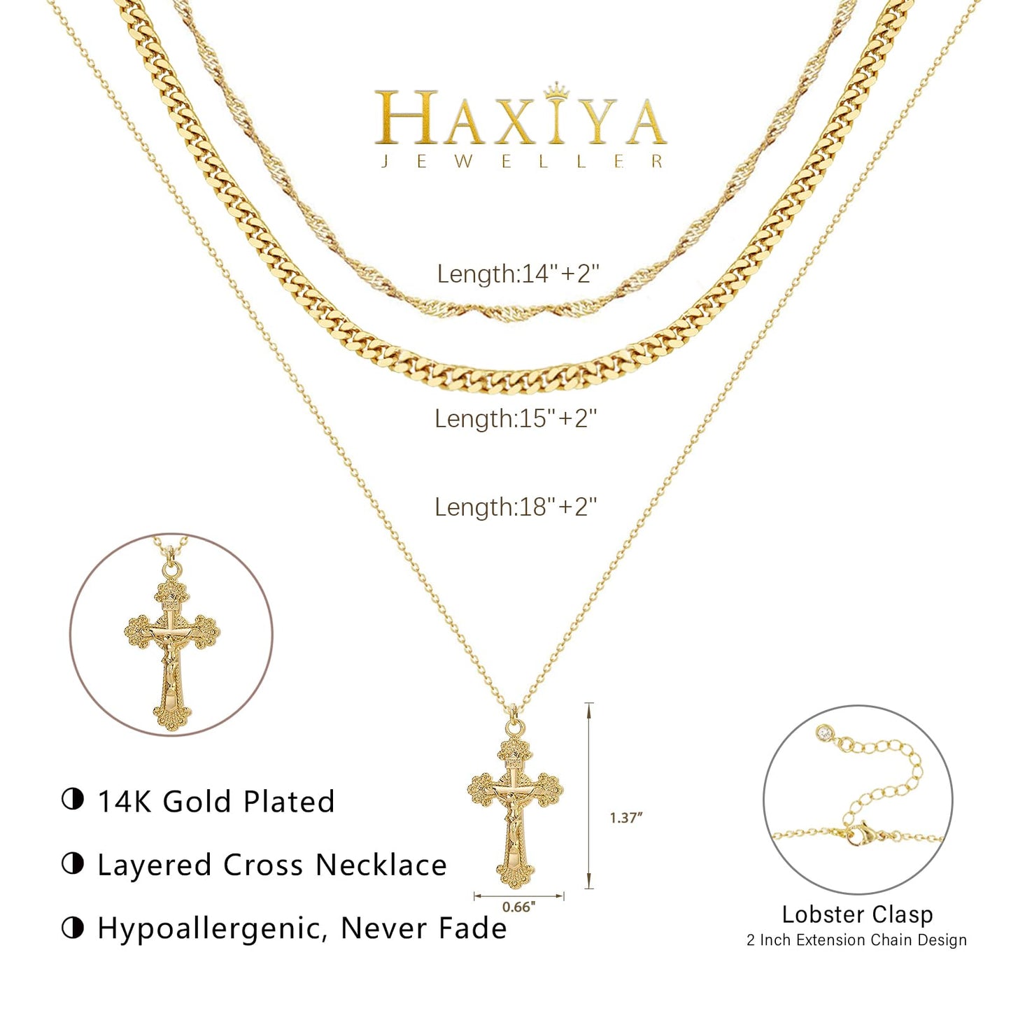 HAXIYA Gold Cross Necklace for Women 14K Gold Plated Choker Cross Pendant Necklaces Cuban Link Wave Link chain Layered Minimalist Simple Tiny God Lords Prayer Religious Jewelry