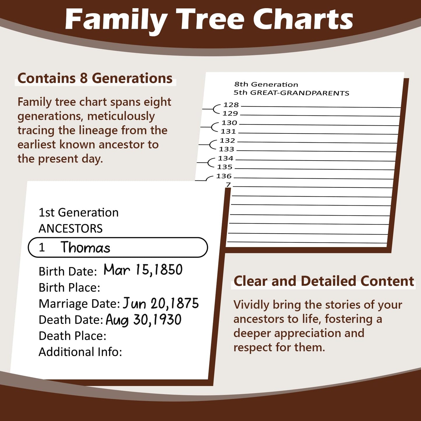 3 Ring Family History Binder 50 Sheet 12th Generation Family Group Sheets 16 Sheets Genealogy Binder Dividers Family Tree Charts to Fill in with PVC Pocket Pen Loop Brown