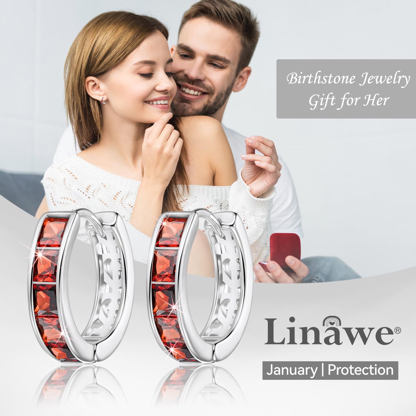 Linawe Tragus Piercing Jewelry, Silver Hoop Earrings for Women Trendy, Small Chunky Huggie Earrings, Red Cubic Zirconia Rhinestone Imitation Diamond Ruby Crystal Helix Earrings, Mini Hoop
