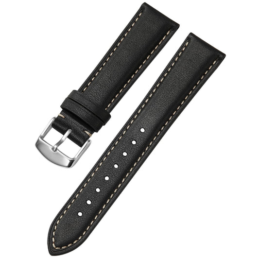 Afany Leather Watch Band 20mm for Men and Women, Quick Release Watch Strap, Black Replacement Watchband