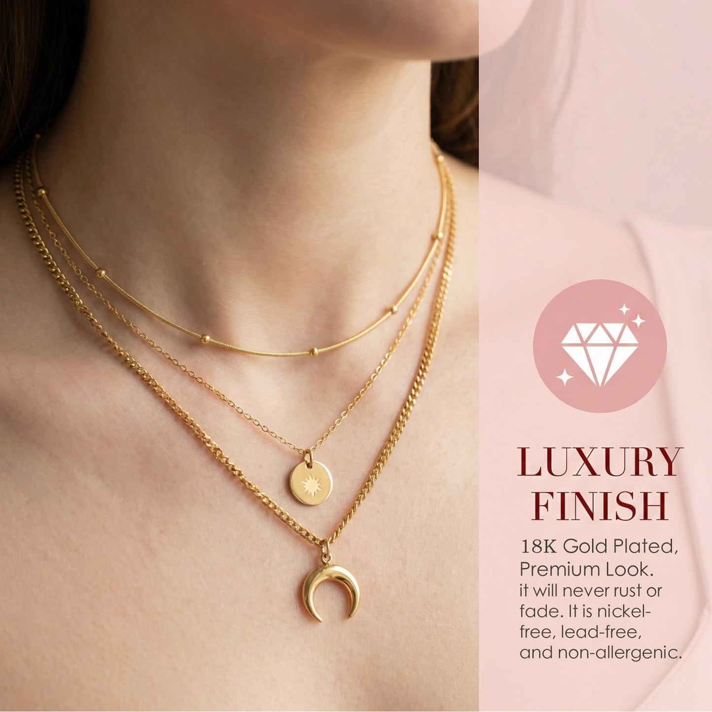 KKANDPP Gold Layered Necklaces for Women, 3 Layer 18K Gold Plated Dainty Choker Necklace, Simple Trendy Stackable Gold Chain Pendant Necklaces Jewelry Set Gifts for Women