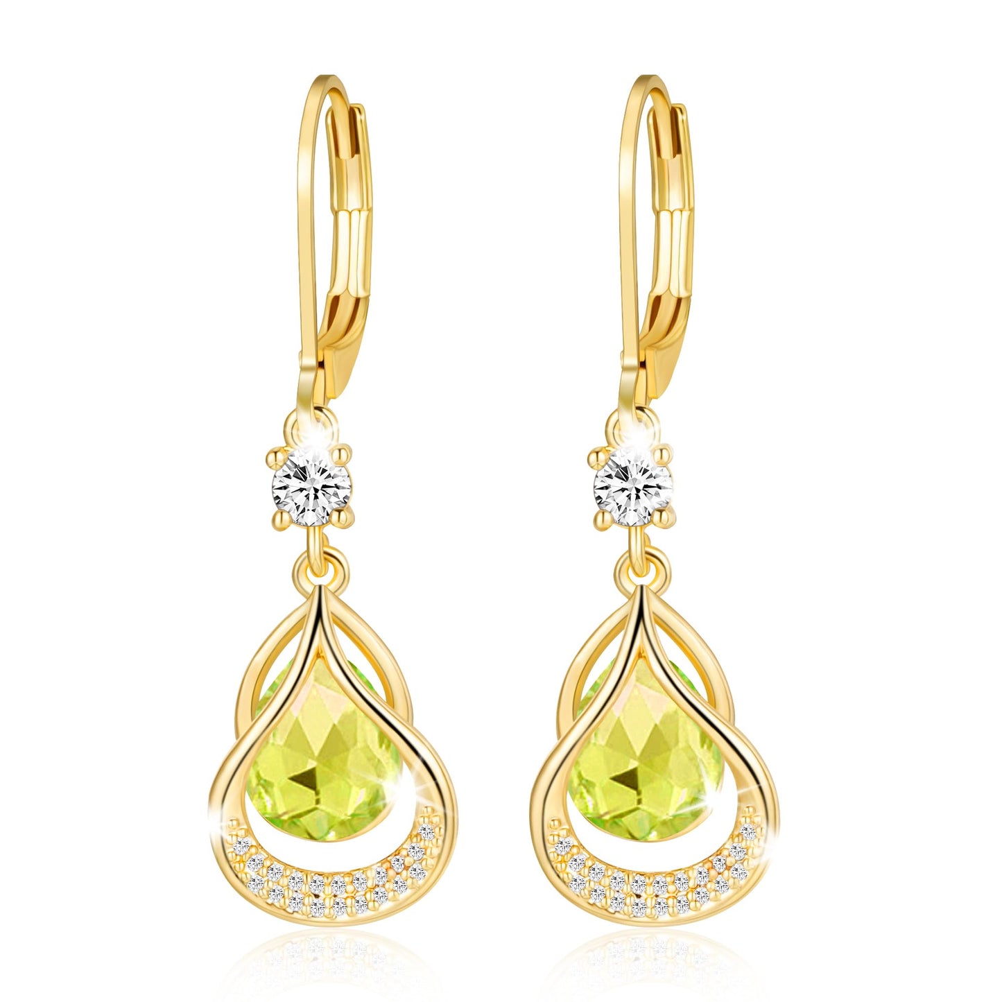 Dangle Trendy Leverback Birthstone Earrings 14K Gold Plated Teardrop Dangle Earrings Jewelry Christmas Birthday Gifts for Women (Gold August)