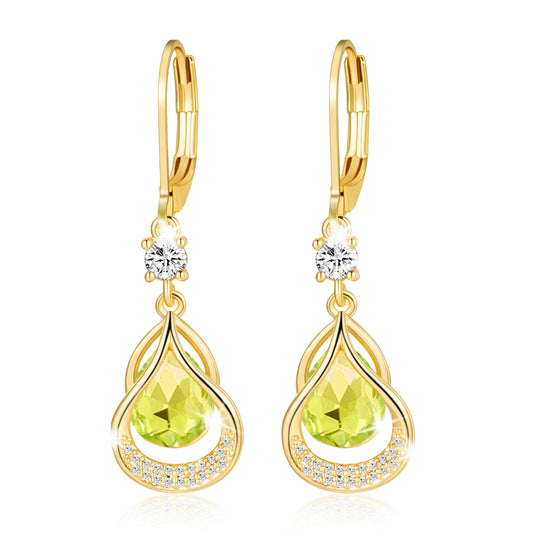 Dangle Trendy Leverback Birthstone Earrings 14K Gold Plated Teardrop Dangle Earrings Jewelry Christmas Birthday Gifts for Women (Gold August)