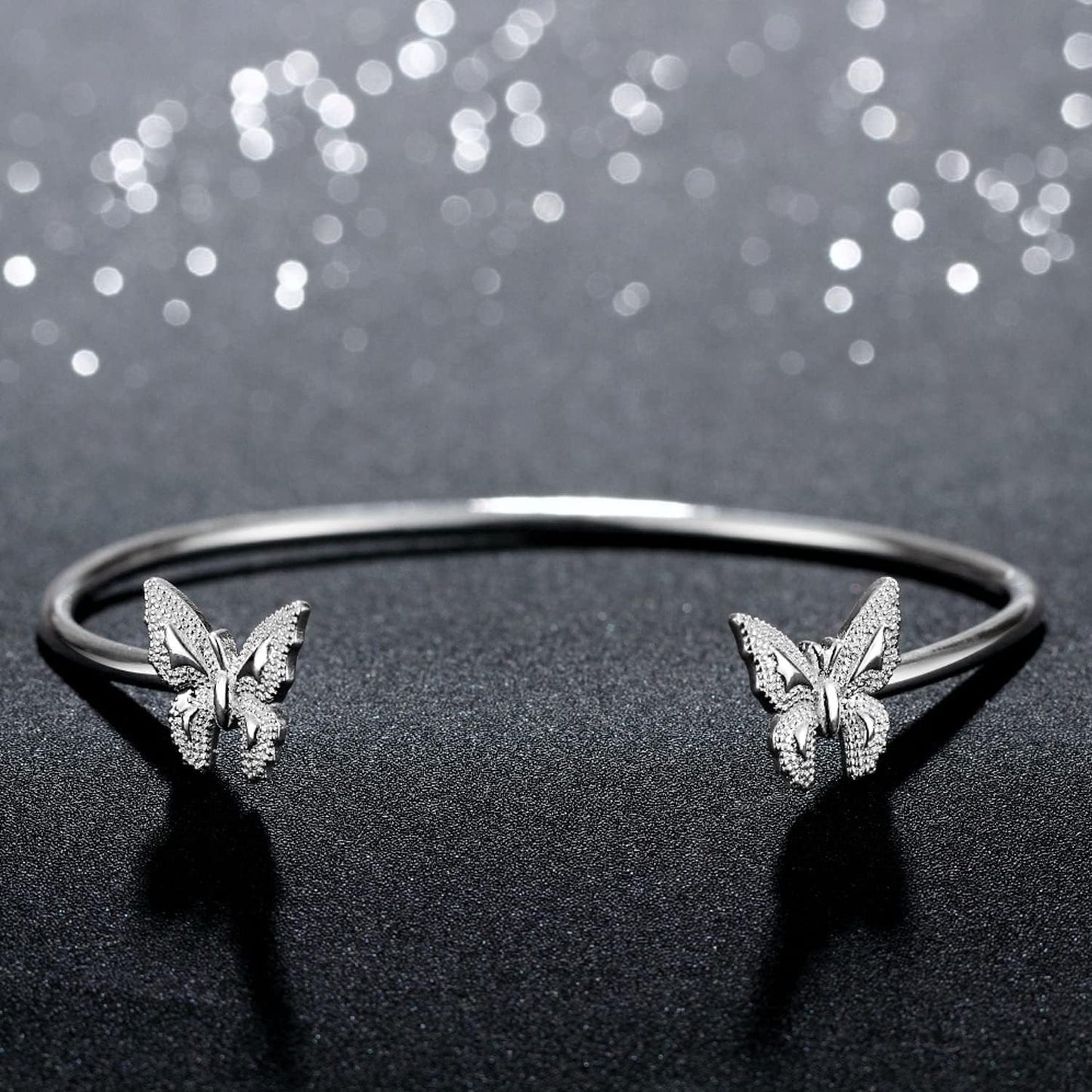 Handmade 925 Sterling Silver Butterfly Bangle Bracelet Open Adjustable Cute Butterfly Cuff Bracelet Minimalist Silver Bangle Boho Classic Bracelet Trendy Jewelry for Women Teen Girls Birthday Gifts
