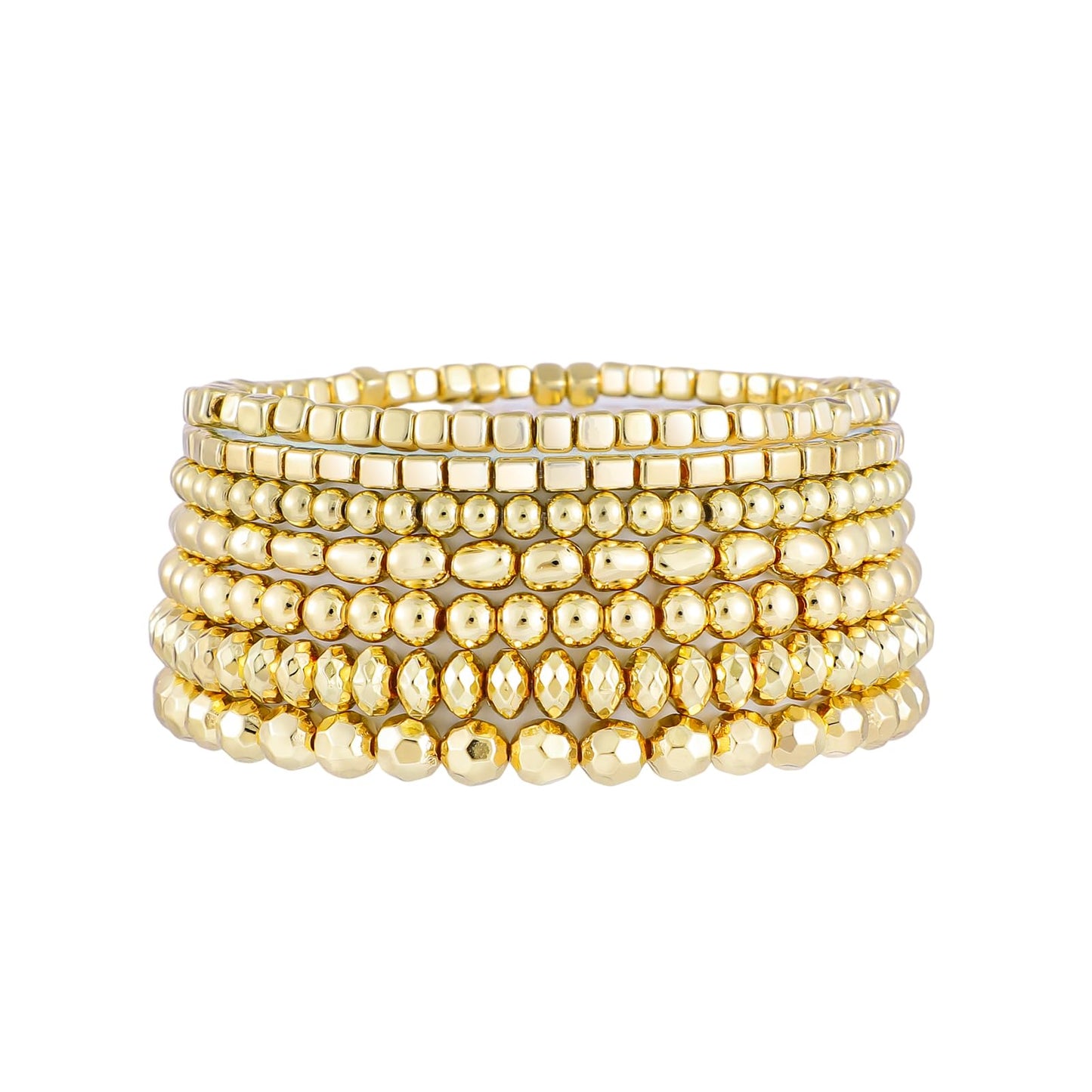 Sajidos Gold Plated Beaded Bracelets for Women Trendy, 14K Gold Plated Stack Cross Pearl Gold Plated Bead Stretch Bracelets Set Elastic Hypoallergenic Bracelets Jewelry Gifts