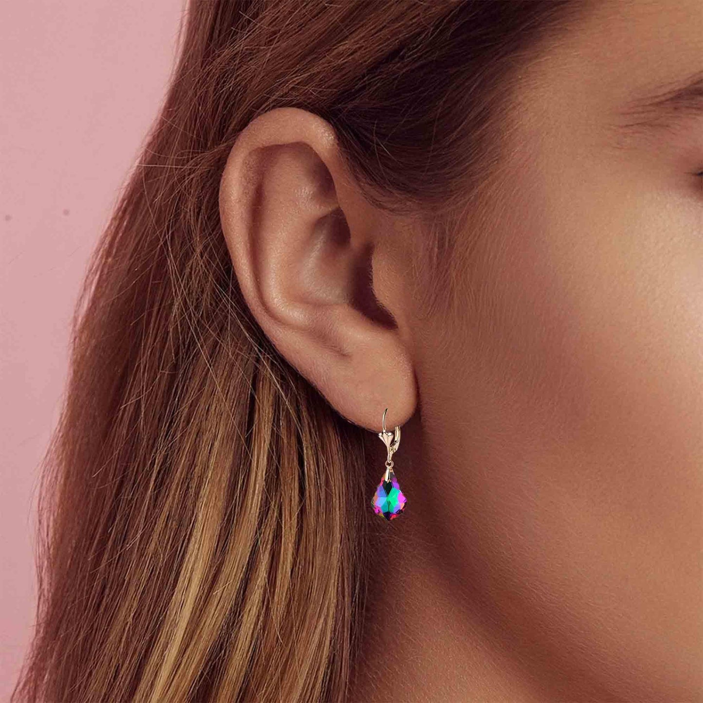 Austrian Crystal Baroque Drop Leverback Earrings for Women Fashion 14K Gold Plated Hypoallergenic Jewelry (Vitrail Medium)