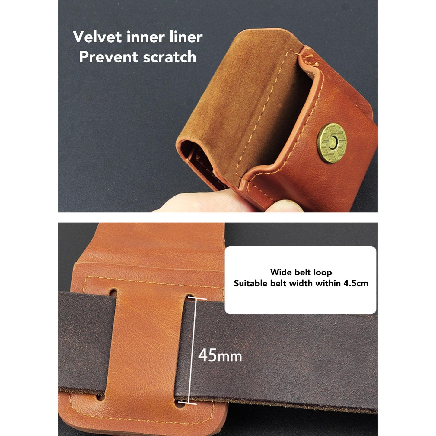Leather Lighter Case with Belt Loop, Classy Lighter Pouch with Anti Scratch, Soft Lining, Magnetic Buckle, Lighter Waist Case for Outdoor (Brown)