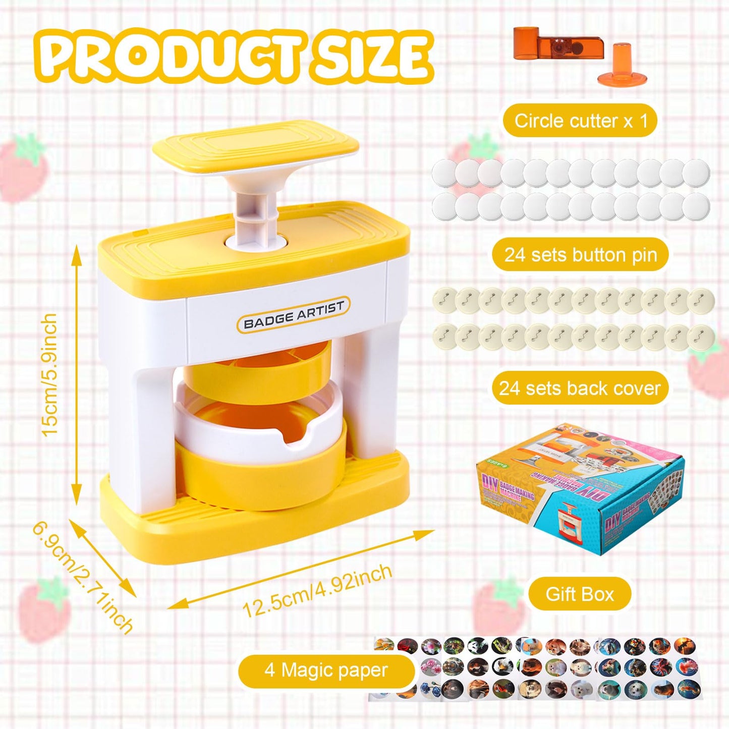 Button Maker Machine, 55mm(2.16 inch) Pin Badge Maker Machine, DIY Badge Punch Press Kit with 48 pcs Button Parts Pictures, Circle Cutter, Arts & Crafts Birthday Gifts for kids, School Projects