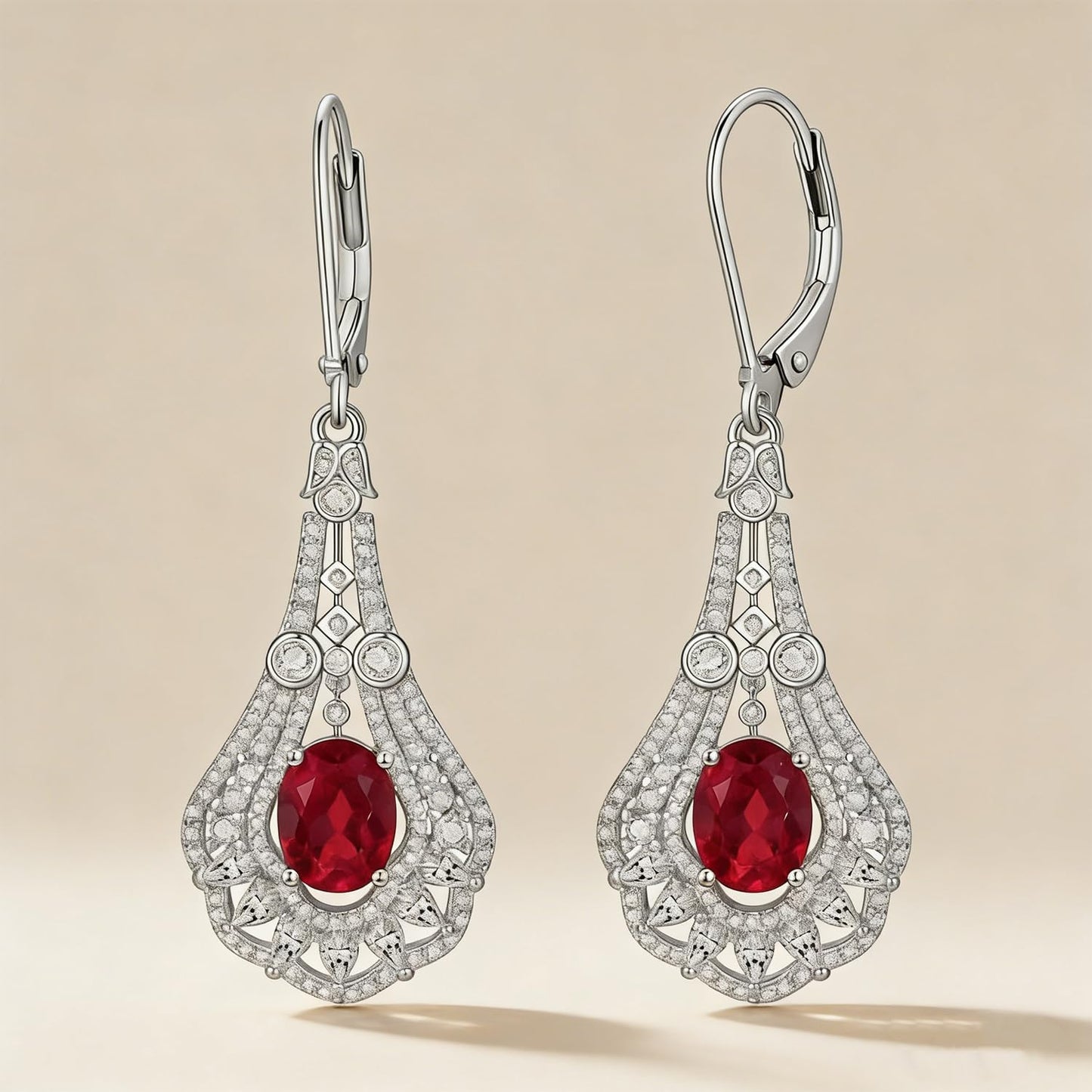 Lvoryance 1.5CT Genuine Garnet Earrings 925 Sterling Silver 6mm * 8mm Oval Cut Red Garnet Drop Earrings for Women