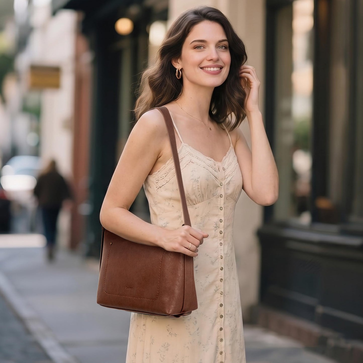 befen Genuine Leather Crossbody Bags for Women Brown Shoulder Bag Soft Leather Purse for Women Medium Size Shoulder Bag with 7 RFID Blocking Card Slot Hobo Crossbody Bags with Adjustable Strap
