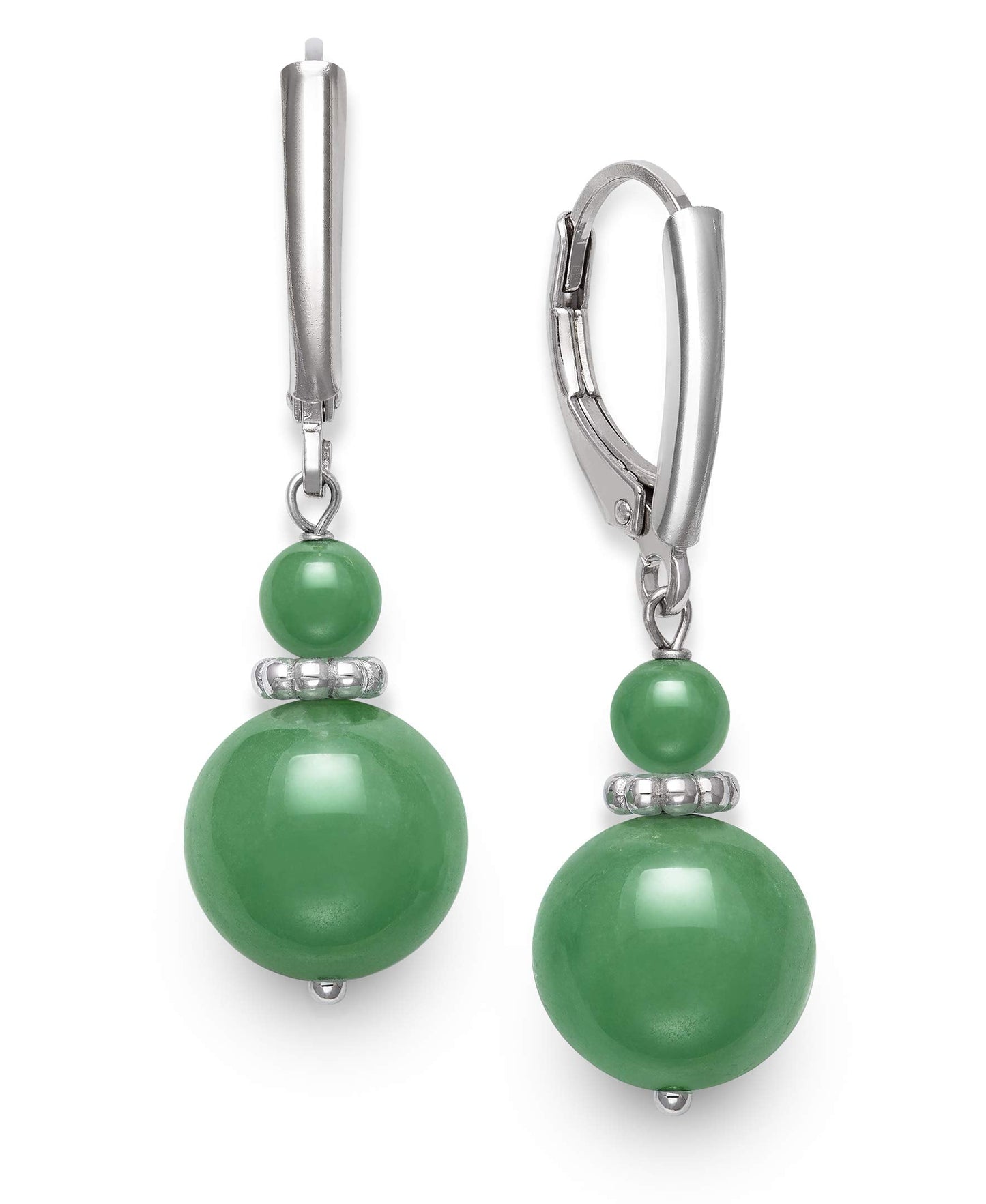 Belacqua Sterling Silver Natural Round Green Jade Gemstone Beaded Dangle Drop Earrings for Women, Length : 1.5 Inches, Leverback, Gift Box Included