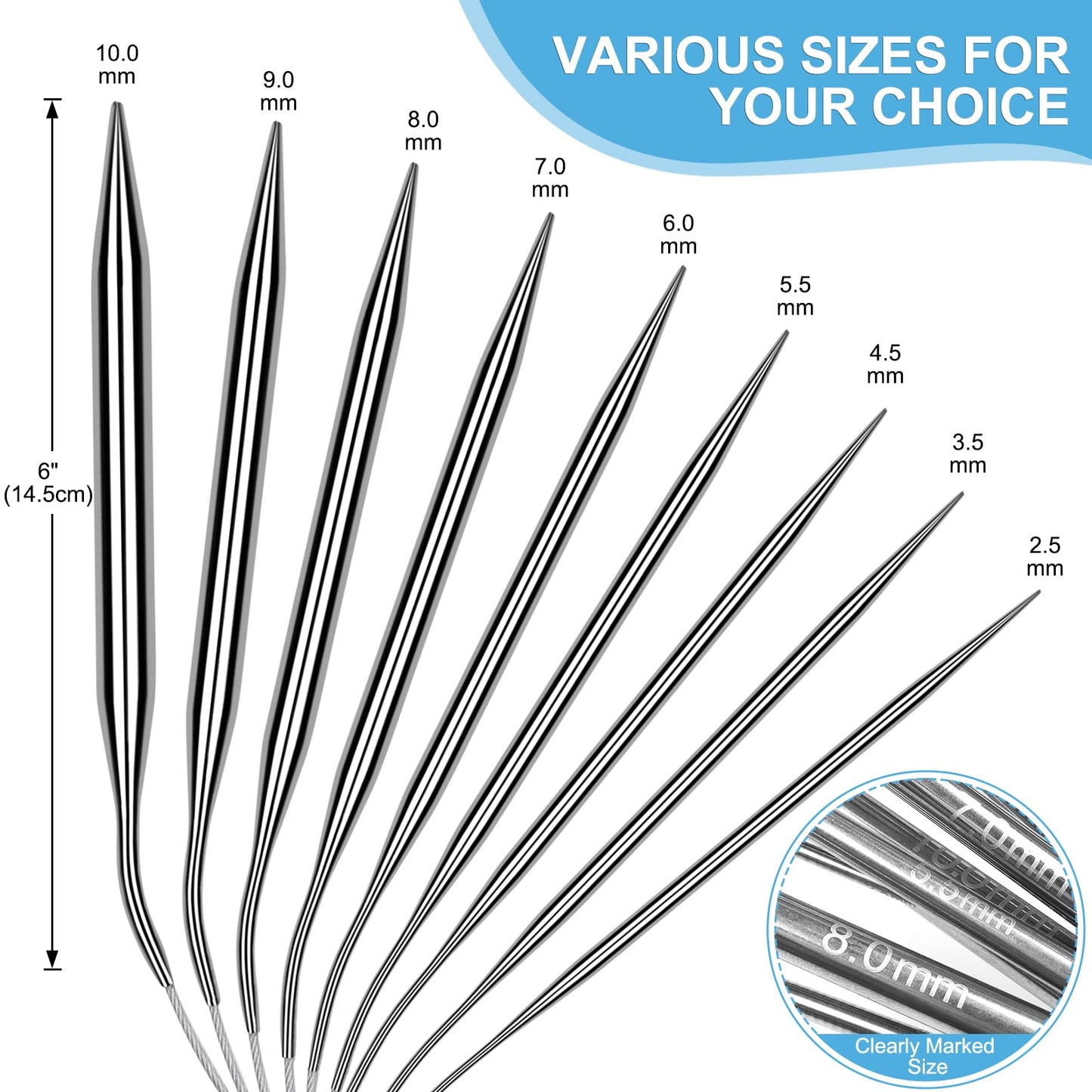 Aeelike Circular Knitting Needles Set, Stainless Steel Knitting Needles Round Knitting Needle Set (100 cm), 9 Pack Long Knitting Needles for Blankets Scarves Sweaters, Great for Beginners