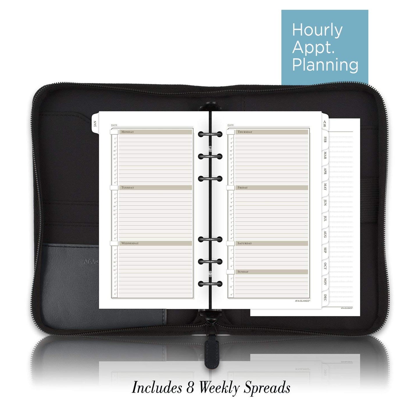 AT-A-Glance Faux Leather Undated Starter Set, 6-Ring, 3-3/4" x 6-3/4, Portable Size, Black (033-0240-05)