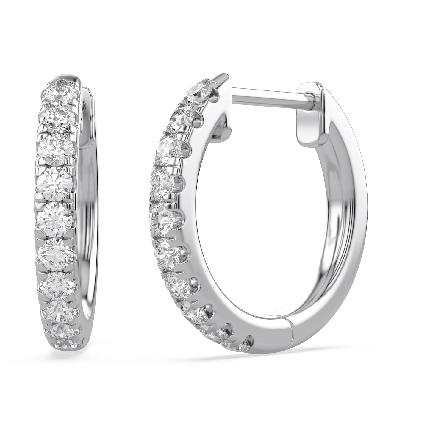 10MM Huggie Hoop Earrings for Women, 0.25 Carat (ctw) Round Natural Diamond Hoop Earrings in 10K Solid White Gold Jewelry for Her