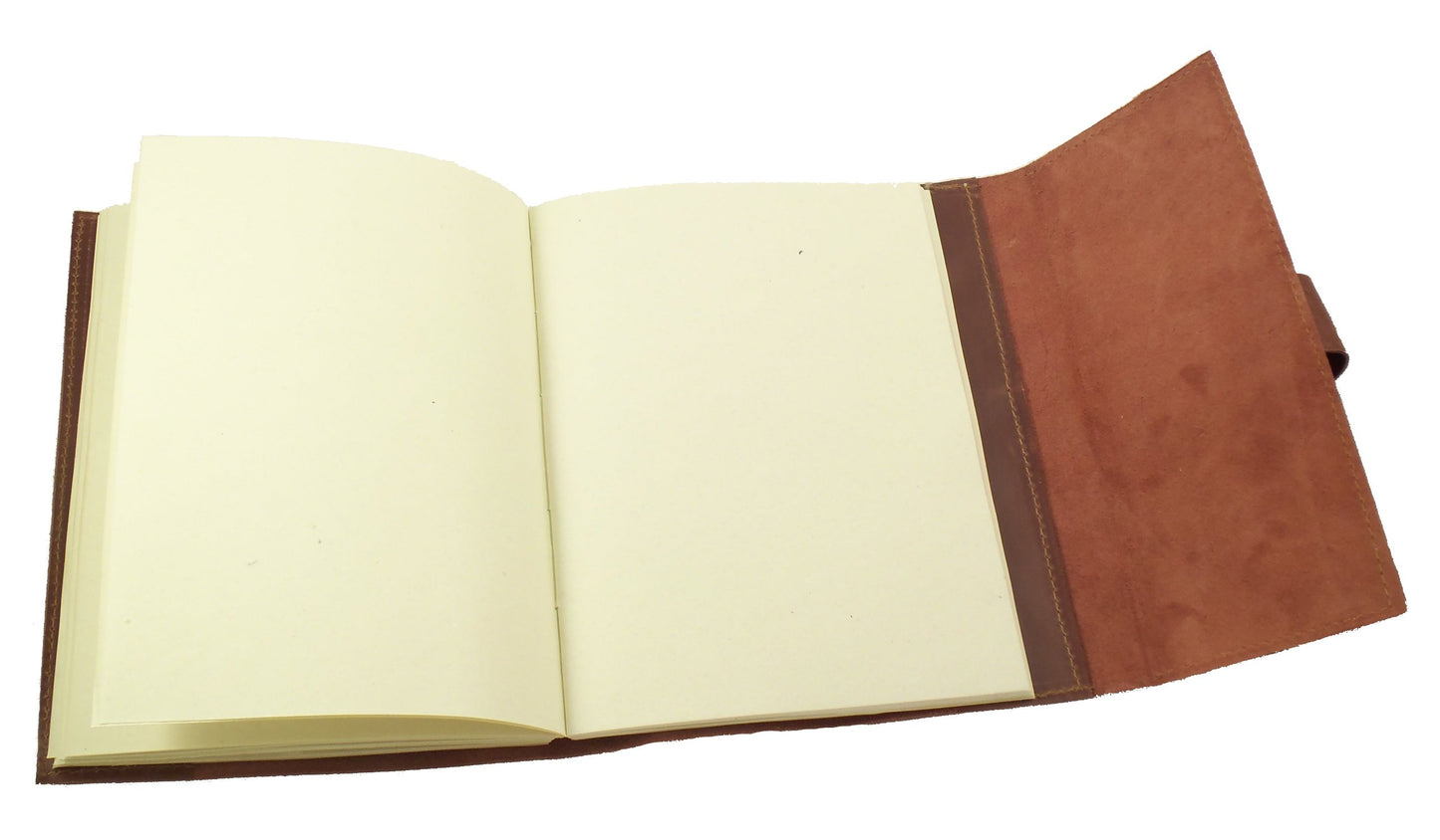 Distressed Leather Refillable Travel Journal with Handmade Paper - 6 x 8" Sketchbook Notebook - Saddle Brown