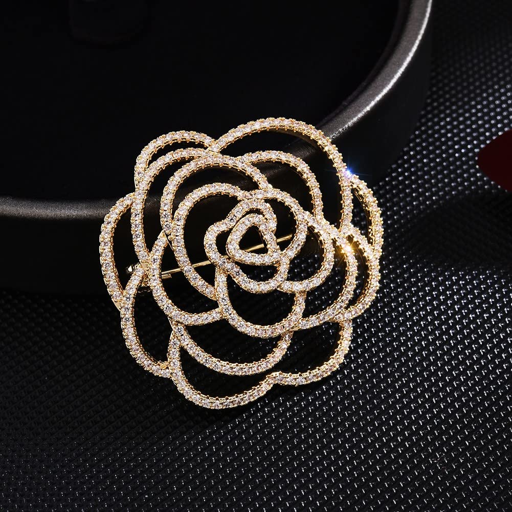 EMEGCY Gold Camellia Brooch for Women Girls Camellia Flower Brooches Pins Flower Brooch 18K Gold-plated Floral Lapel Pin Camellia Jewelry Gifts for Wife Mom
