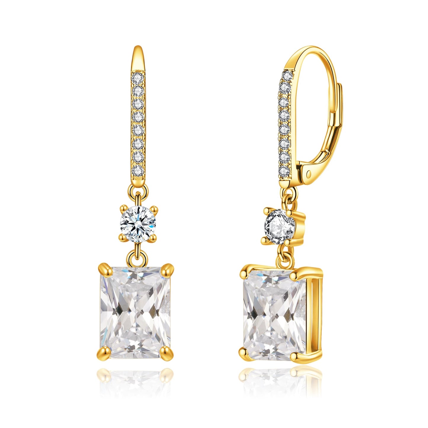 CiNily Leverback Earrings for Women Rectangular-cut Drop Dangle Earrings Hypoallergenic, 14K Gold Plated White Cubic Zircon Earrings Diamond Dangle Earrings Jewelry Wedding