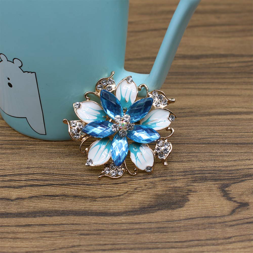 Flower Crystal Brooches Pins Fashion Beautiful Created Rhinestone Floral Brooch Good Idea for Party Dance Wedding Banquet for Elegant Women Girl (Blue Crystal Brooch)