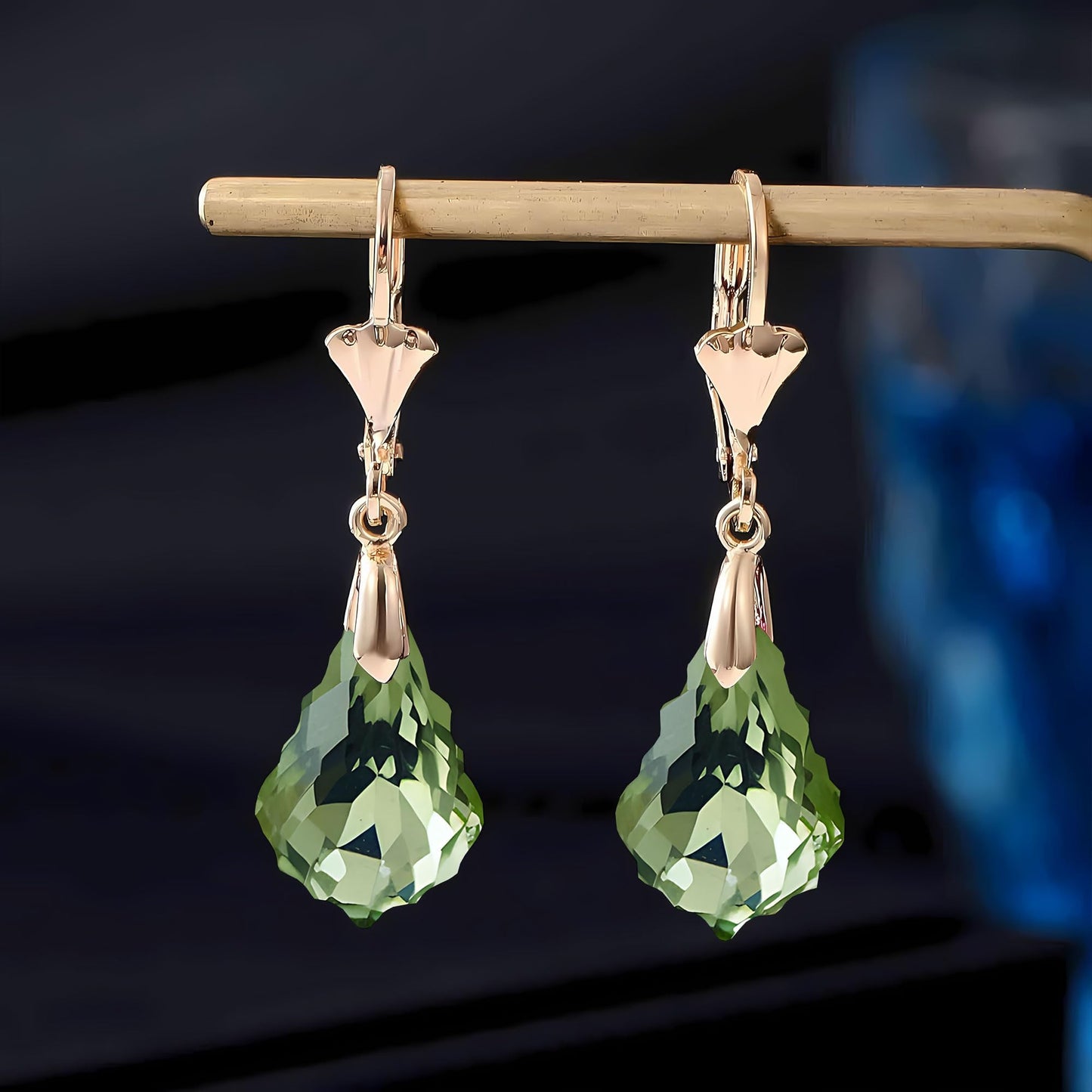 Austrian Crystal Baroque Drop Leverback Earrings for Women Fashion 14K Gold Plated Hypoallergenic Jewelry (Green)