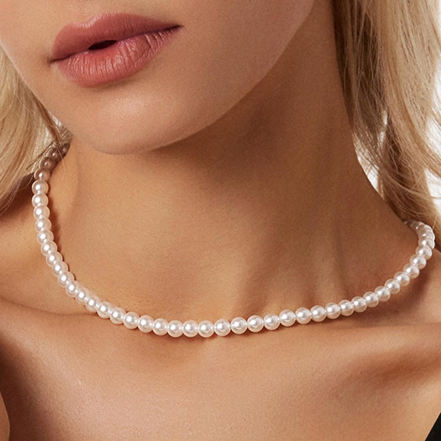 Zeffy Pearl Necklace and Earring Set for Women, White Round Faux Pearl Necklace Earring Set of 2, Jewelry for Brides