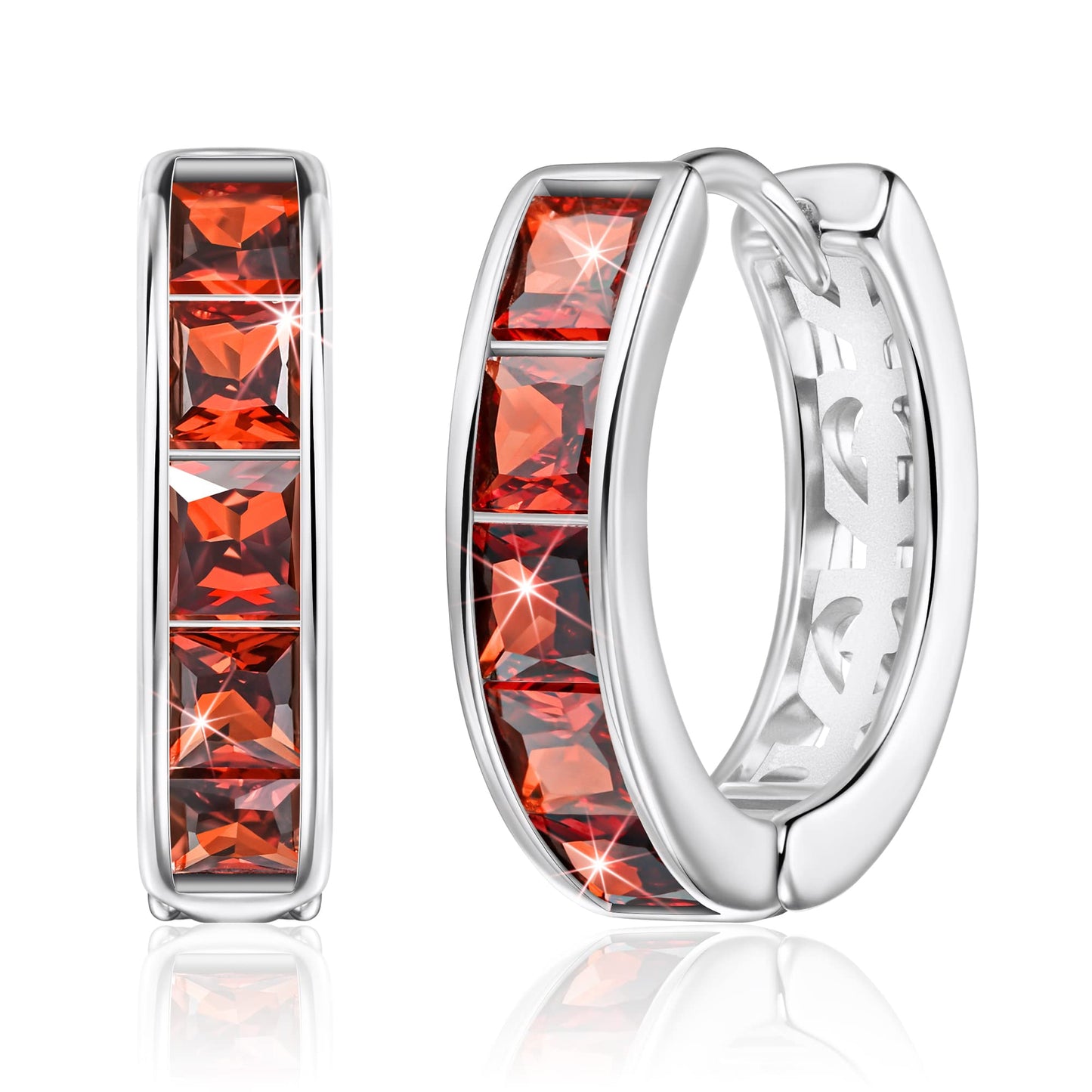 Linawe Tragus Piercing Jewelry, Silver Hoop Earrings for Women Trendy, Small Chunky Huggie Earrings, Red Cubic Zirconia Rhinestone Imitation Diamond Ruby Crystal Helix Earrings, Mini Hoop