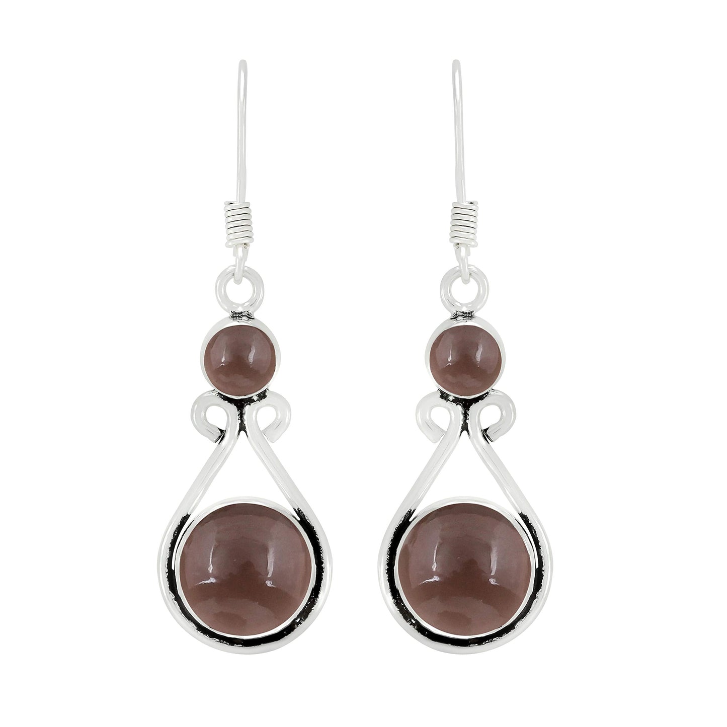 Natural Smoky Quartz Silver Plated Dangle Earrings for Women - November Birthstone Round Gemstones Drop Earrings Handmade Jewelry - Wedding Gift for Her