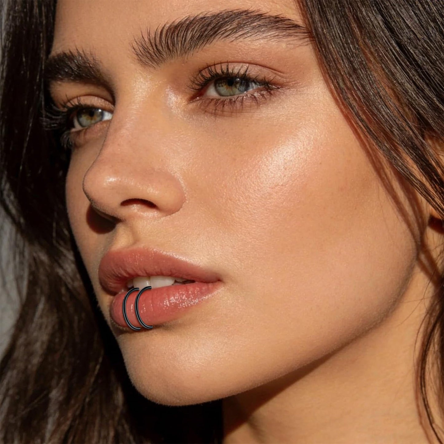 JFORYOU Fake Nose Ring Fake Septum Fake Nose Ring Hoop Faux Nose Piercing Spring Clip on No Pierced Non Piercing Faux Body Piercing Jewelry for Women Men Black Rosegold Silver