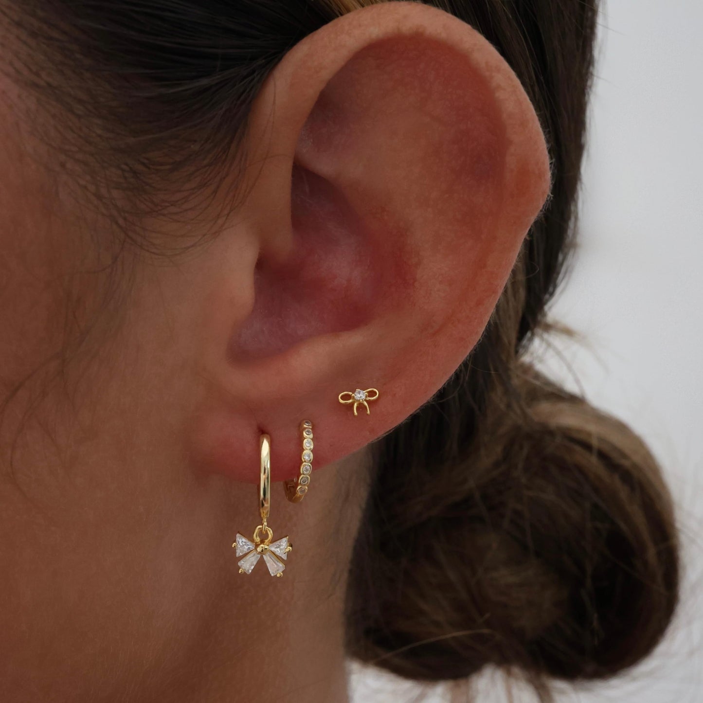 SELFROSE Bow Earrings Stack for Women,Dainty 14k Gold Plated Bow Drop Earrings for Women Trendy Cute Unique Gold Earring Stacks Simple Hoop Huggie Earring Set Fashion Womens Jewelry