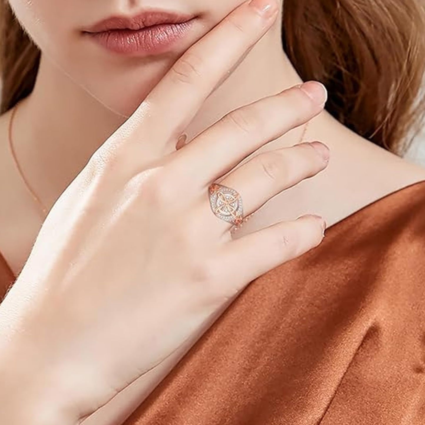 diyebof Women‘s Rings Copper Geometric Band Rings With Two Tone Zircon Accents Designed For Professional And Social Event In Sizes 6 To 10 (7)