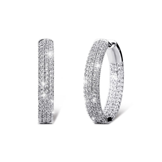 TOPGRILLZ Iced Out Hoop Earrings Cubic Zirconia Huggie Cartilage Cuff Hypoallergenic 14K Gold Plated Luxury Fashion Round Circle Earrings For Women-29mmSilver