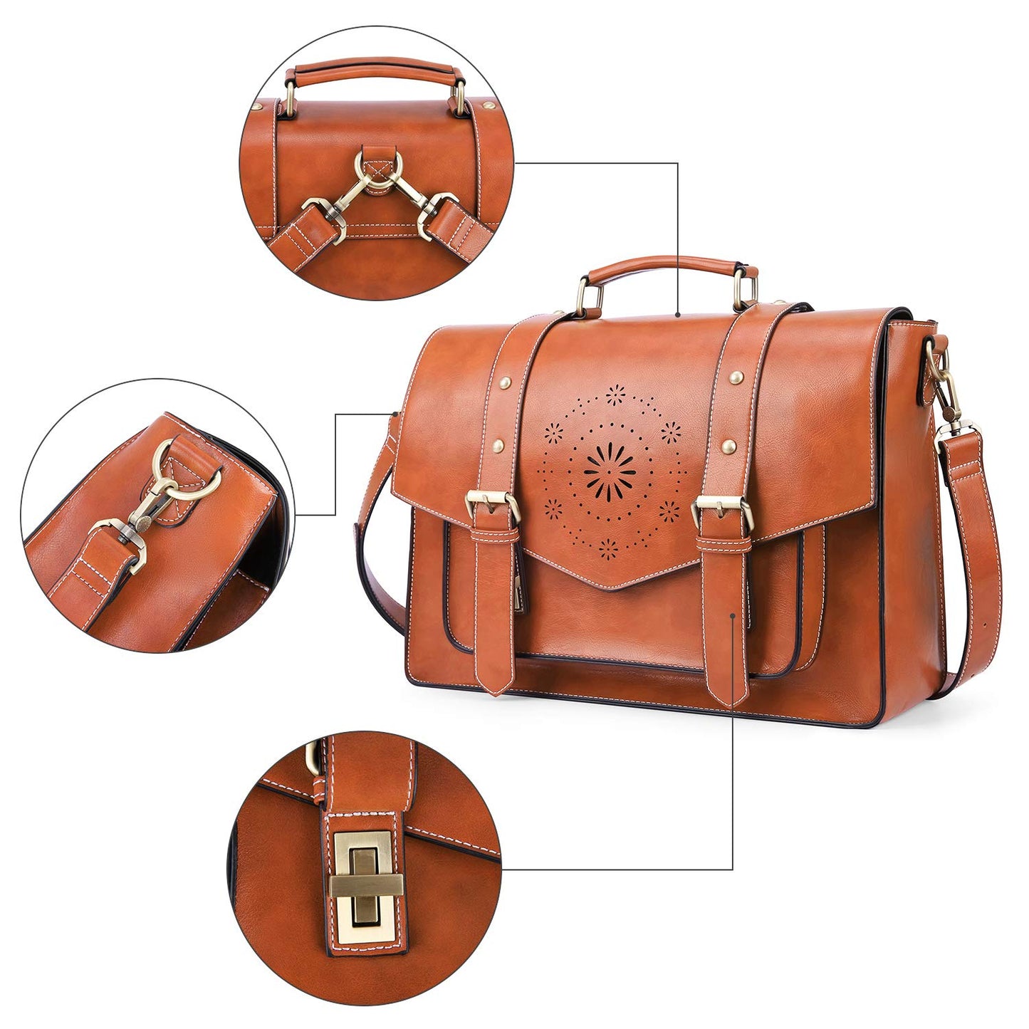 ECOSUSI Backpack for Women Briefcase Messenger Laptop Bag Vegan Leather Satchel Work Bags Fits 15.6 inch Laptops, Brown