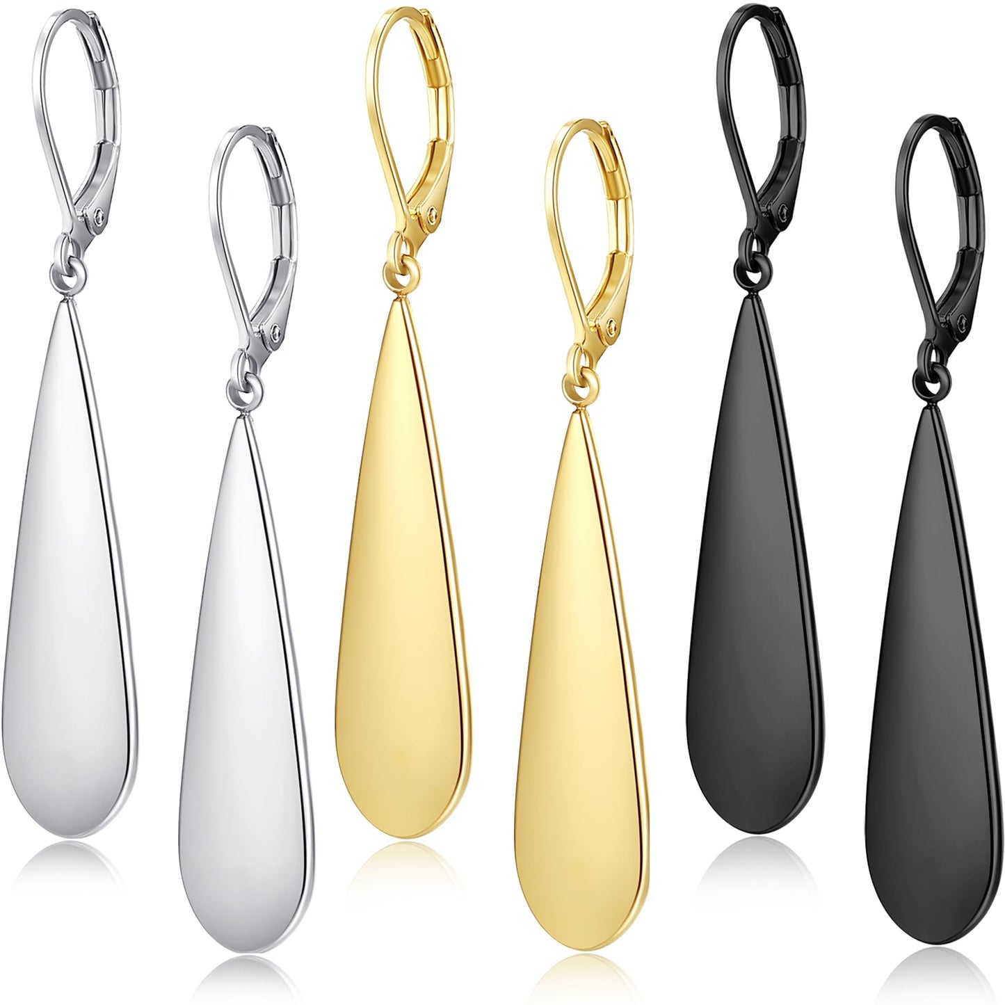 FLYUN 18k Gold Plated Long Teardrop Dangle Earrings For Women Trendy-Hypoallergenic Lightweight Leverback Dangle Earrings For Jewelry Gift(S&B&G)