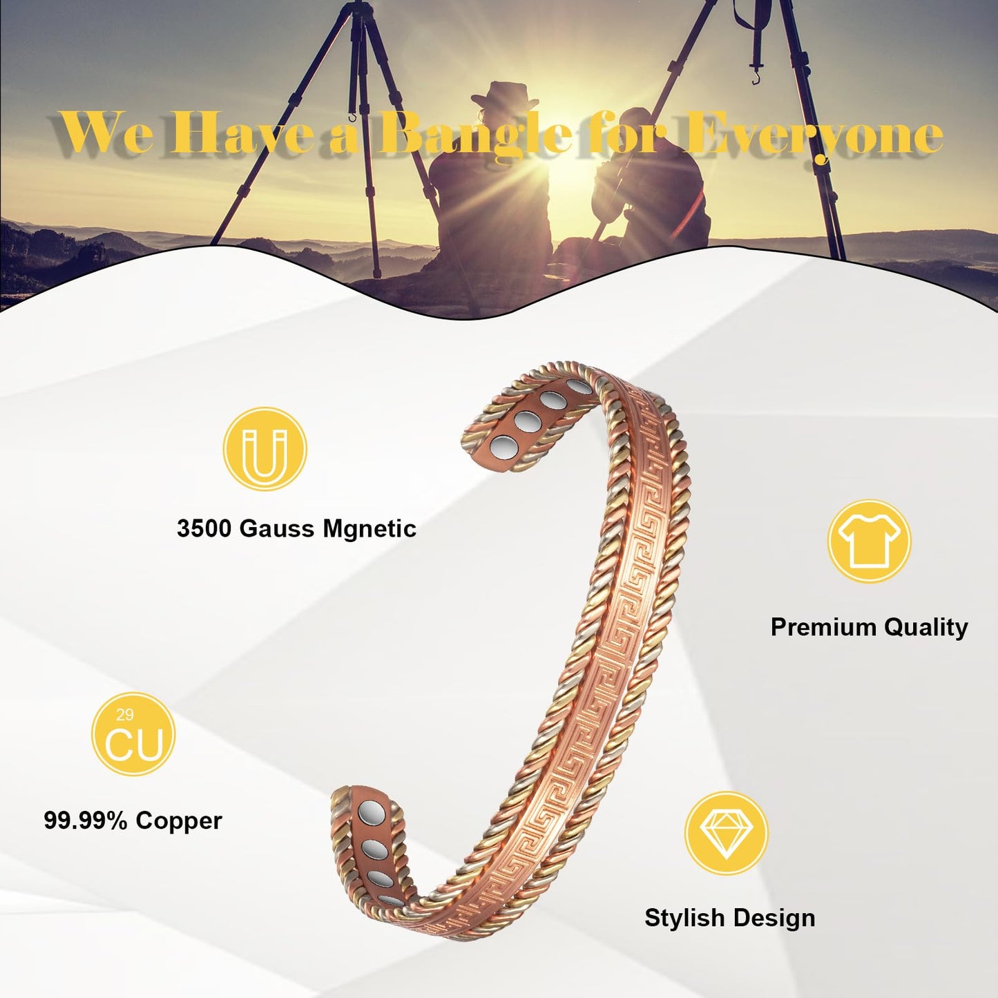 EnerMagiX Copper Bracelets for Men Women for Arthritis,6.69in Pure Copper Adjustable Retro Fashion Magnetic Bracelet, Magnetic Jewelry Present(2047)