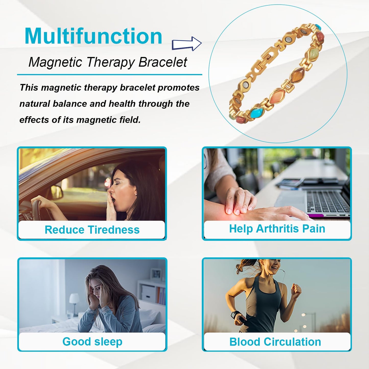 EnerMagiX Magnetic Bracelets for Women, Gold Stainless Steel Magnetic Bracelet, Fashion Magnetic Jewelry (0092G1)