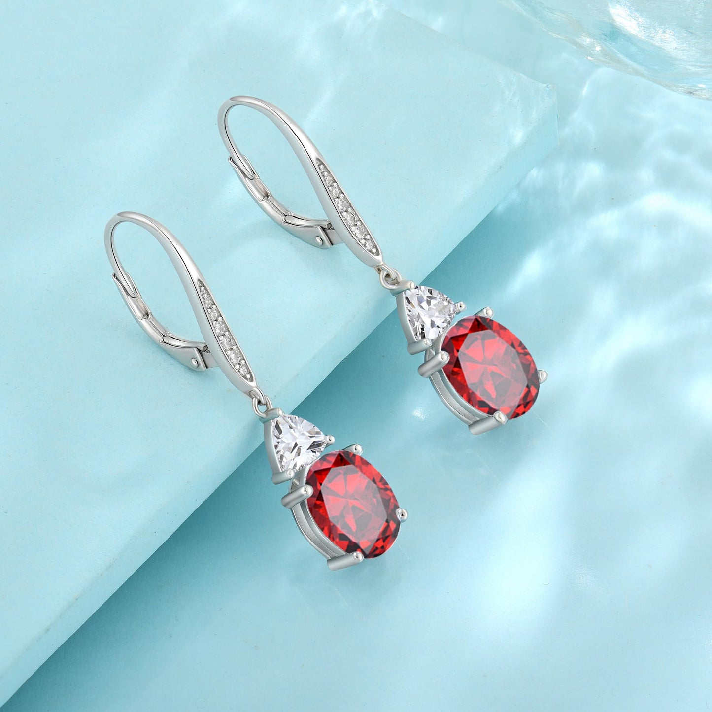 Rocayi Oval Garnet Earrings for Women 925 Sterling Silver Dangle Drop Leverback Earrings January Birthstone Jewelry for Her