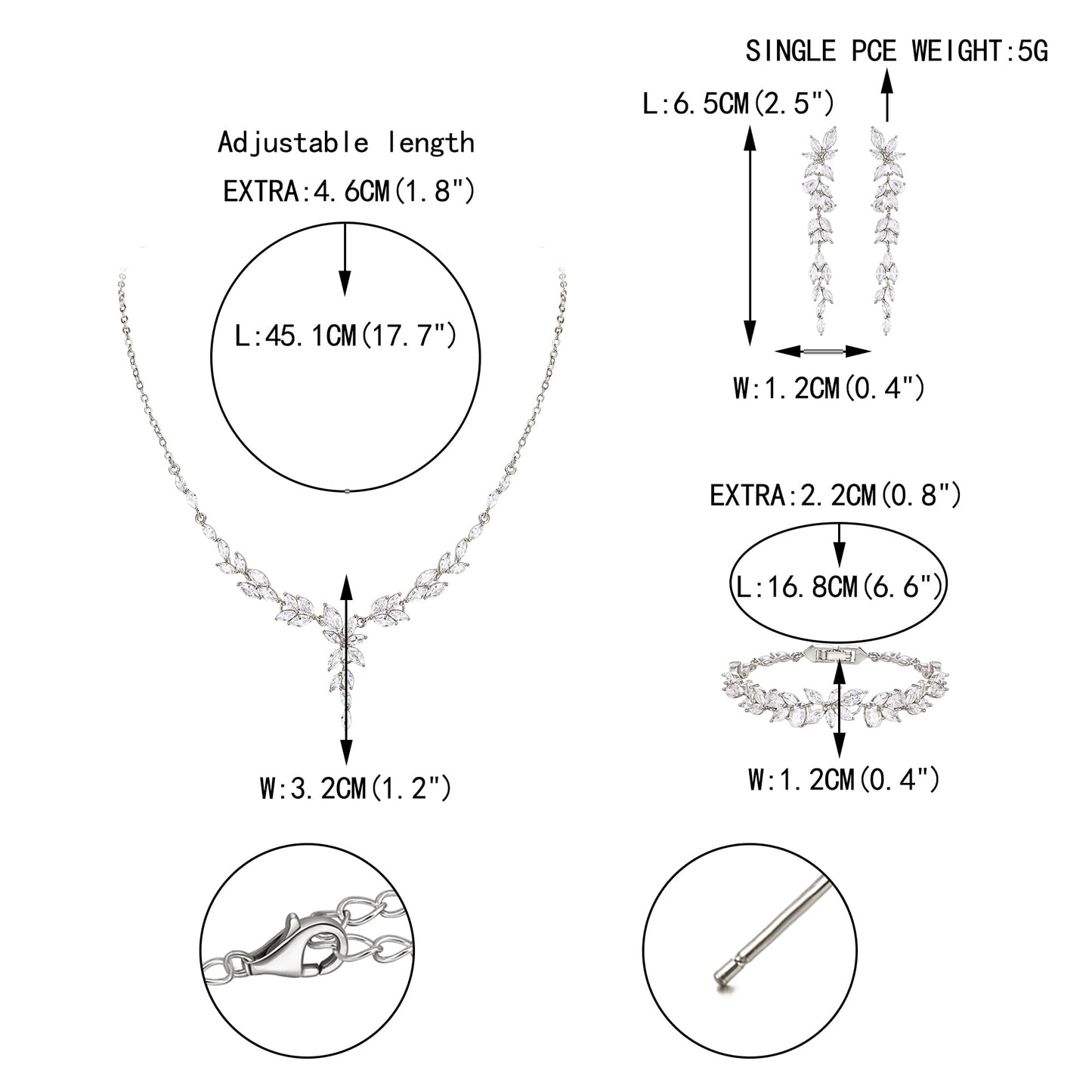 EVER FAITH Cubic Zirconia Wedding Jewelry for Bride Bridesmaid, Elegant Marquise Leaf Flower Bridal Prom Necklace Dangle Earrings Bracelet Set for Women Clear