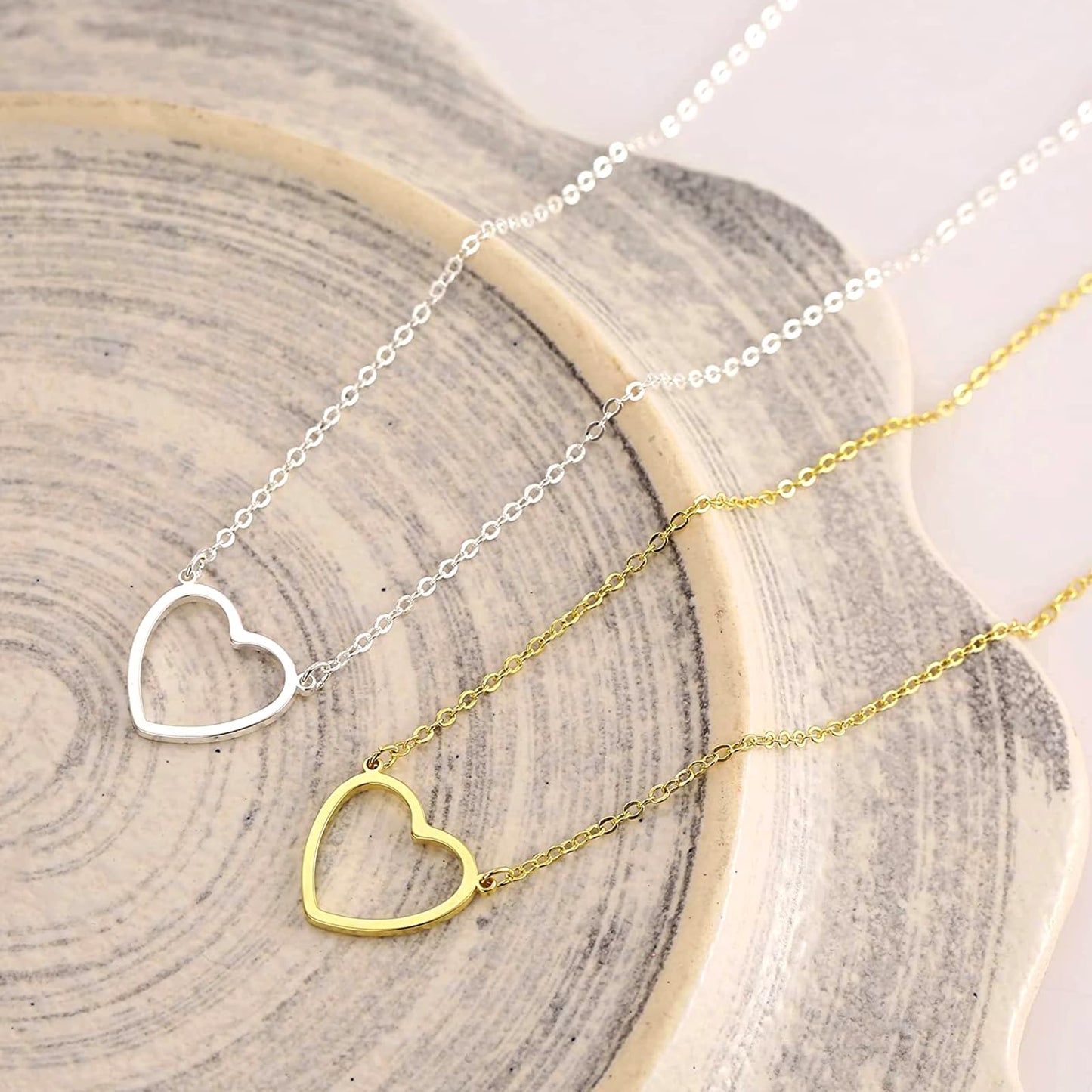 Zeffy Heart Necklace for Women 14k Gold Plated Cute Necklaces Trendy Open Heart Choker Necklaces Dainty Simple Gold Jewelry for Women Gifts