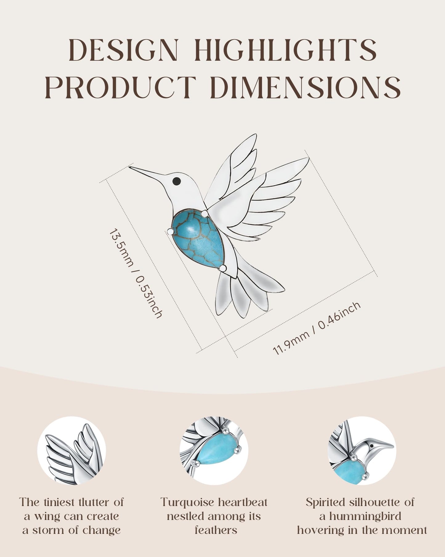S925 Sterling Silver Turquoise Dragonfly Sunflower /Hummingbird/Butterfly/Cross/Anchor Earring Vintage Bohemian Jewelry Natural Drop/Stud Earrings Birthday Jewelry Gifts for Women (Hummingbird Turquoise Stud-Earrings)