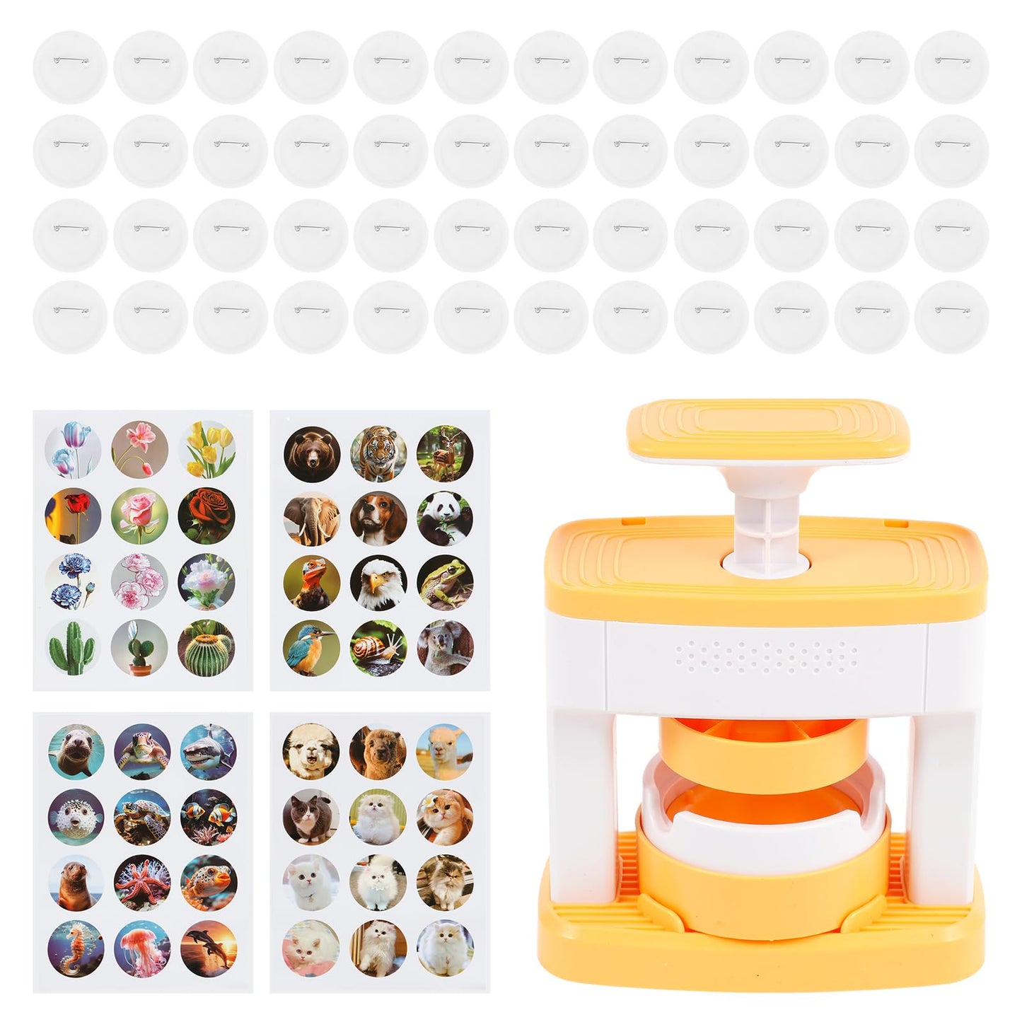 KOUISYY Button Maker Machines, 2.16 Inch DIY Creative Pin Press Machine Set, Versatile Installation-Free Badge Maker Apparatus, Solid Pin Makers, Press Machine Badge Punch Kit with 48 PCS Button Parts