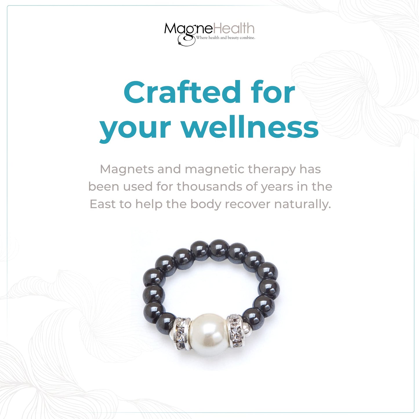 MAGNEHEALTH Black Magnetic Hematite Stretch Ring w/Large White Magnet Bead - Absorbs Negative Energy, Wellness & Balance Jewelry, Unisex Ring, Gift for Men and Women, Stretchable Comfort Fit, Medium