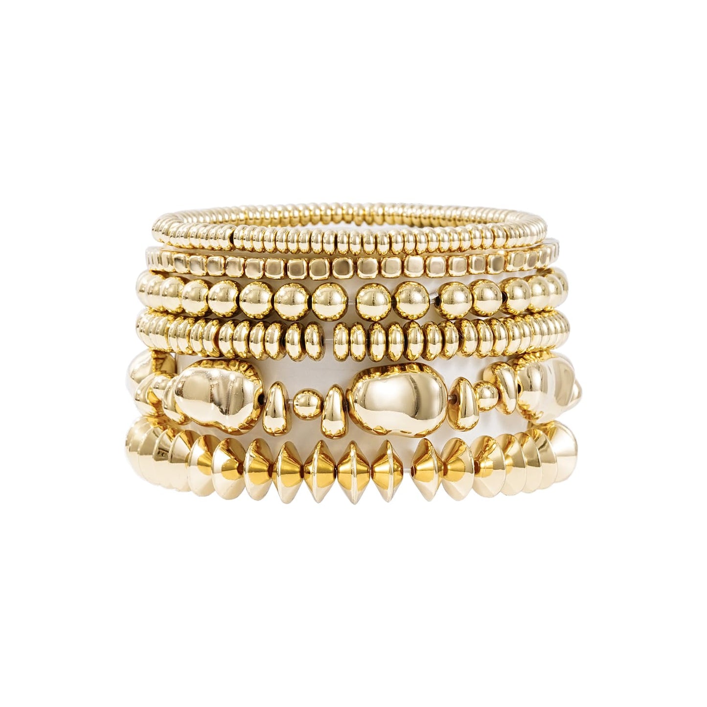 Sajidos Gold Plated Beaded Bracelets for Women Trendy, 14K Gold Plated Stack Cross Pearl Bead Stretch Bracelets Set Elastic Hypoallergenic Bracelets Jewelry Gifts (style8)