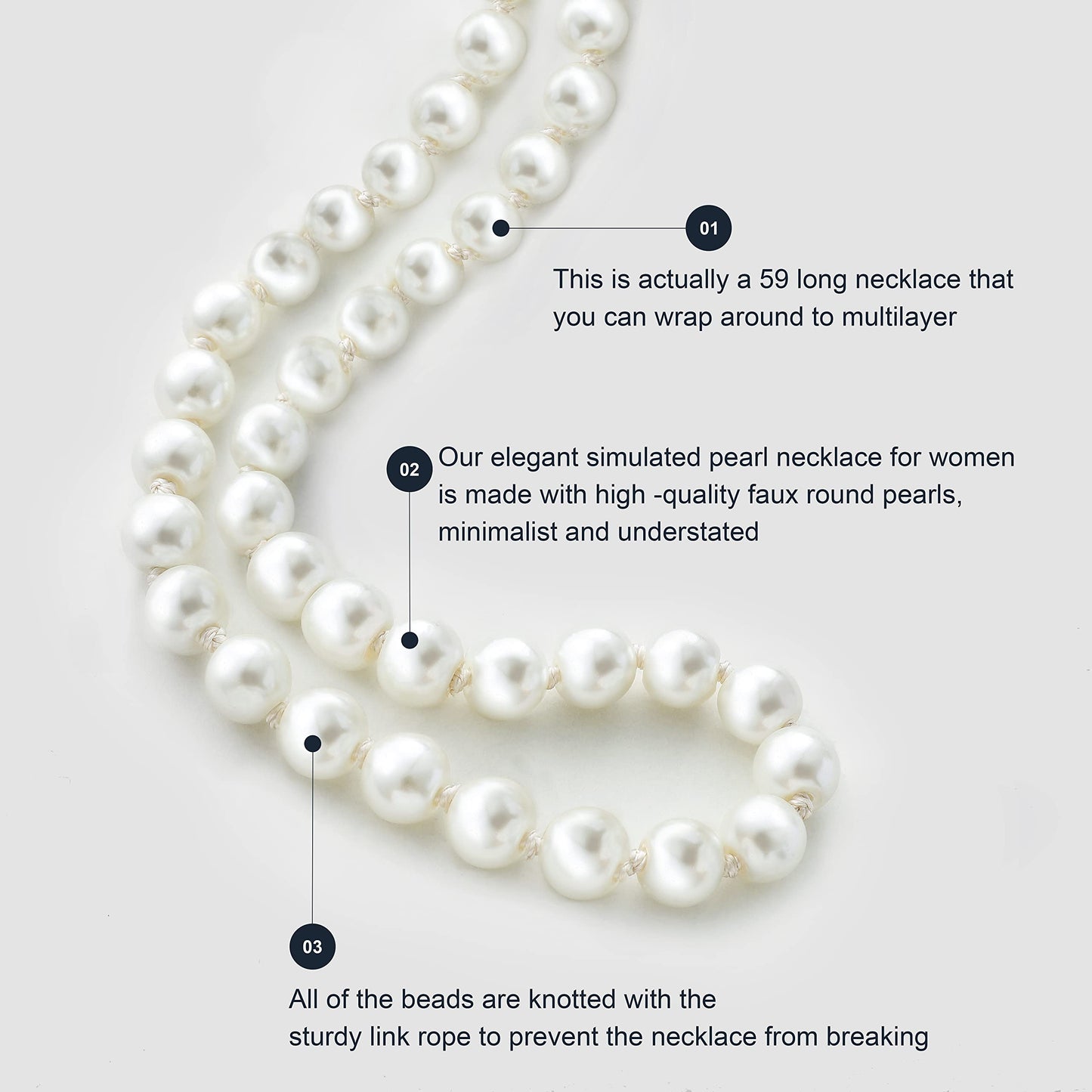 BABEYOND Long Pearl Necklace Faux Pearls Necklace Set Beaded Long Pearls Necklace 1920s Gatsby Costume Jewelry