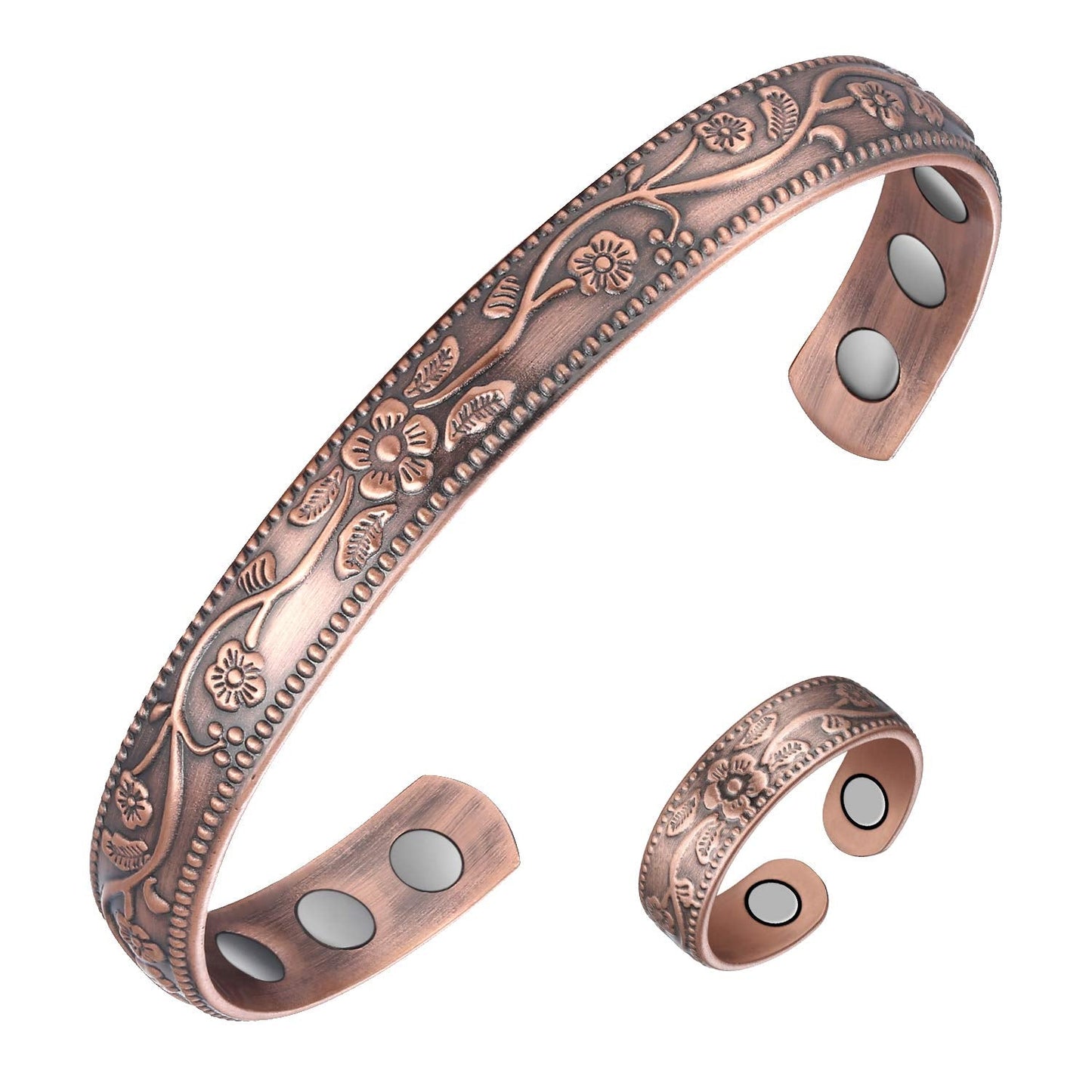 Jecanori Magnetic Copper Bracelet & Ring for Women, 3500 Gauss Lymph Detox, 99.99% Pure Copper Jewelry Gift