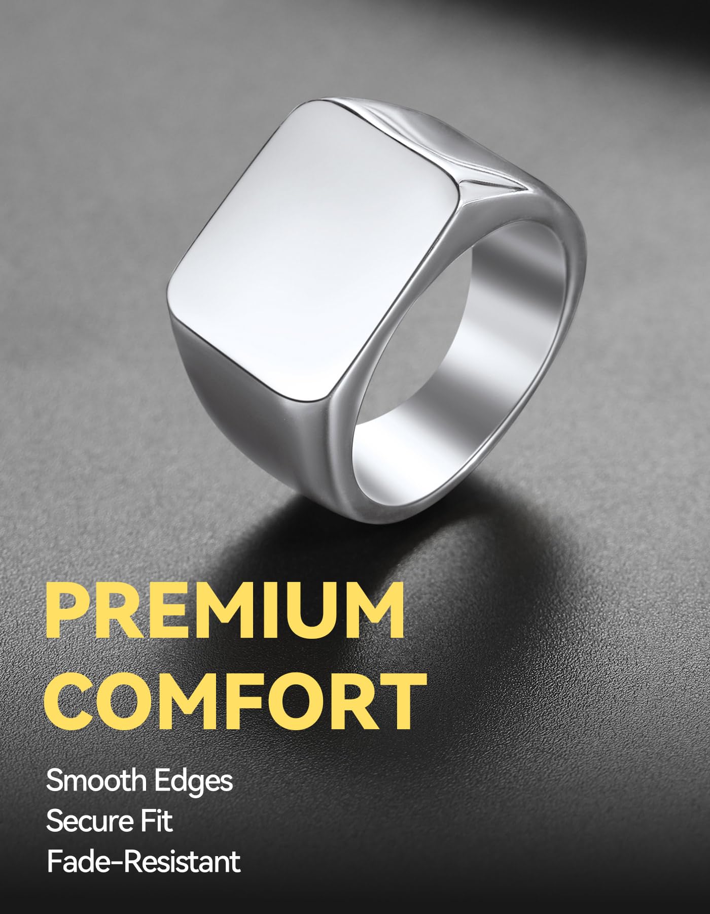 ChainsHouse Signet Rings Stainless Steel Biker Ring for Men Women, Solid Polished Statement Hip Hop Thumb Ring, Gift for Dad, Size 7