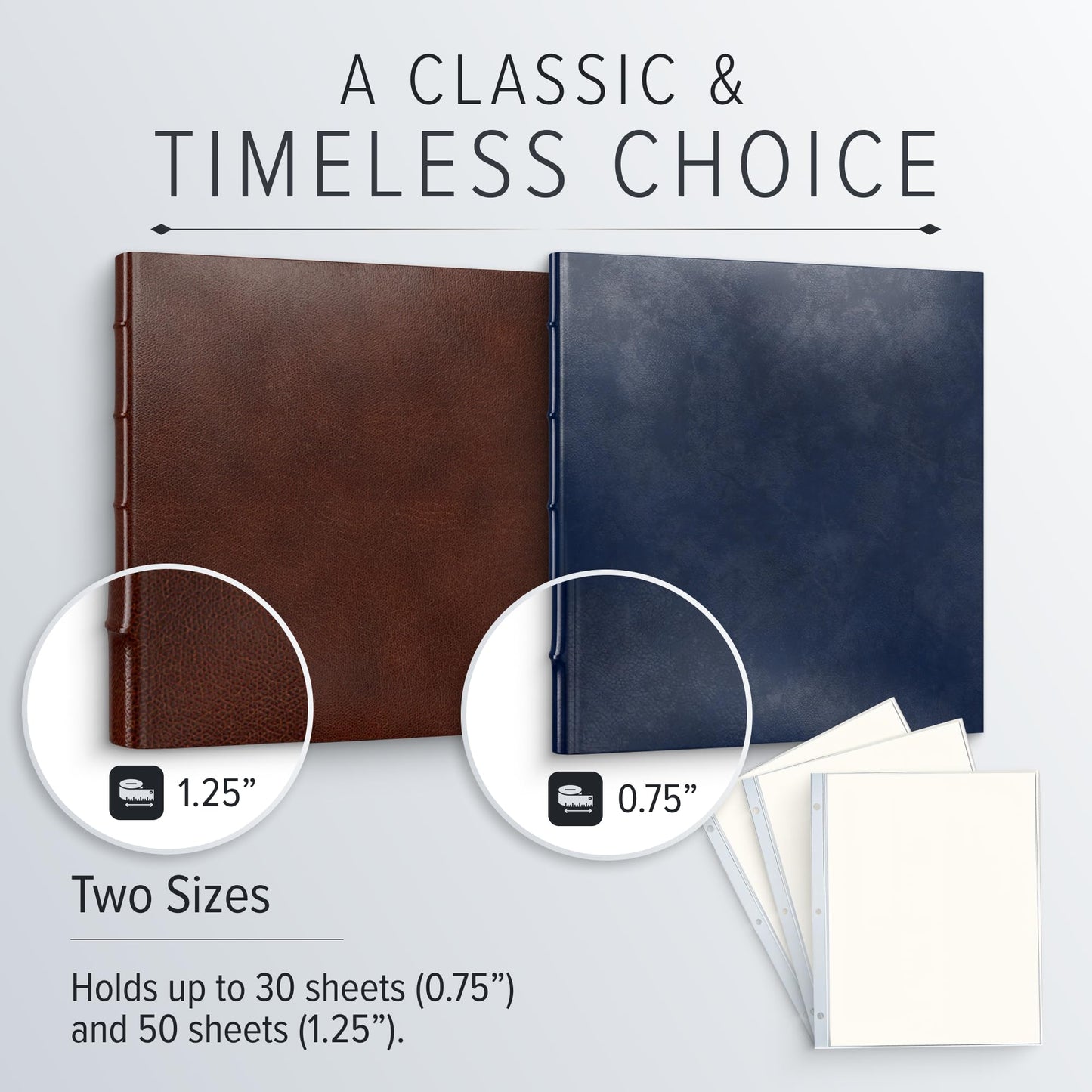 Gallery Leather 3 Ring Binder with Plastic Sleeves, Includes 10 Sheets, Sheet Size: 8.5" x 11" - Presentation Binder Rings with Hubbed Spine, Thick: 0.75" Belfast Burgundy