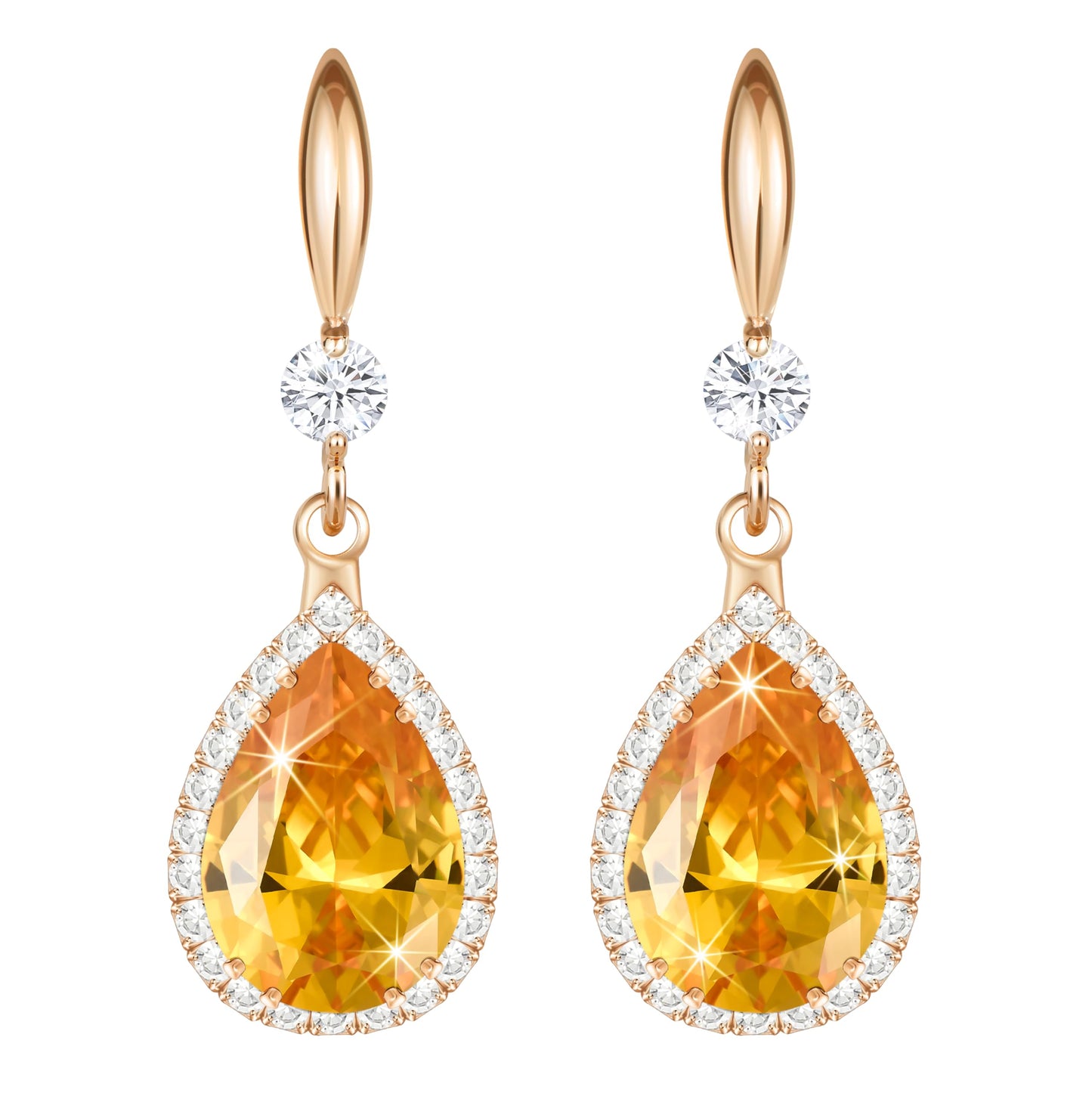 Linawe Rose Imitation Gold Plated Yellow Earrings for Women, Imitation Diamond Dangle Drop Chandelier Rhinestone Lab Created Citrine Cubic Zirconia Fake Crystal Wedding Earrings