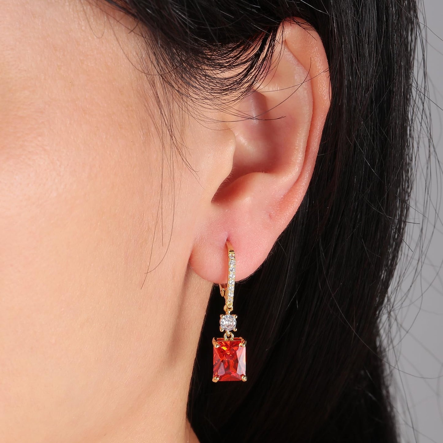 CiNily Leverback Earrings for Women Rectangular-cut Drop Dangle Earring Hypoallergenic, 14K Gold Plated Orange Cubic Zircon Earrings Diamond Dangle Ear Rings Jewelry Wedding