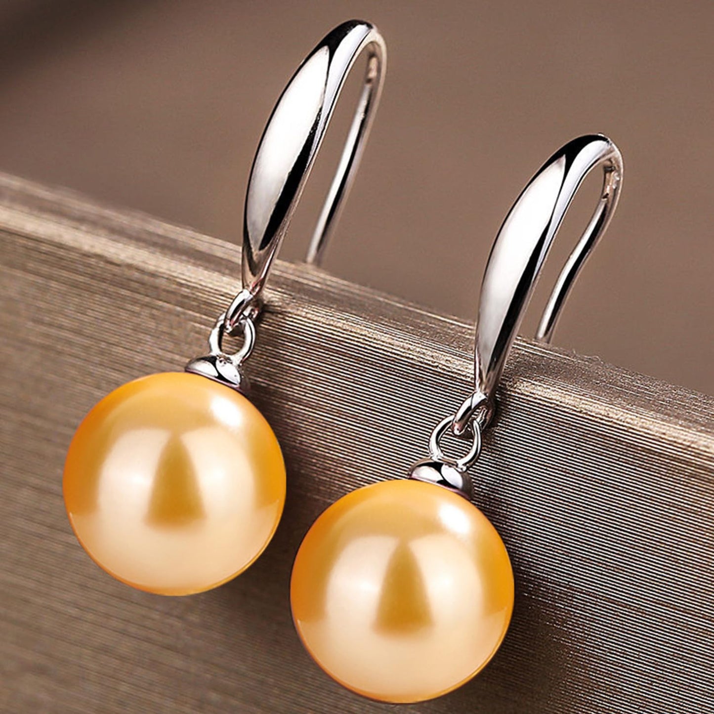 12mm Natural Ocean Pearl Freshwater Cultured Colorful Simulated Beads Drop Dangle Earrings Elegant Birthday Wedding Party Costume Prom Statement Jewelry for Women-yellow