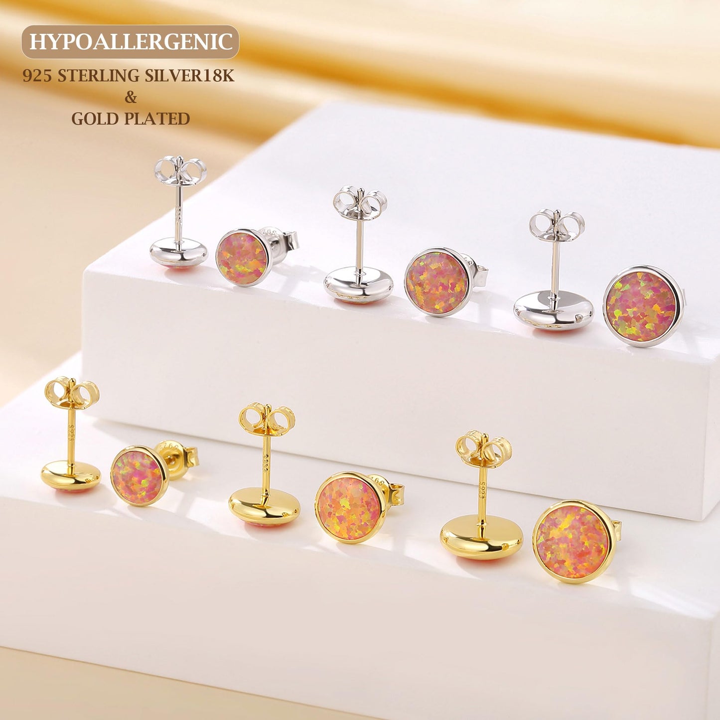 JiayangJY Silver Red Fire Opal Stud Earrings for Women Sterling Silver Round Shape 6mm Opal Earrings with Push Back
