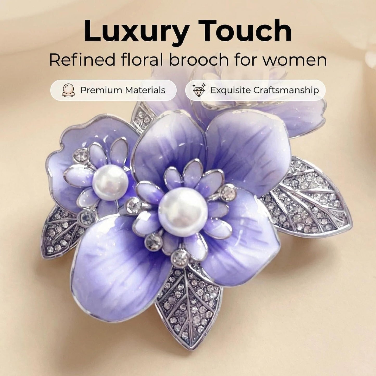 Brooch Pin - Gold Plated | Ideal Gift for Mom & Wife on Thanksgiving Day, Birthdays & Weddings (Purple Floral)